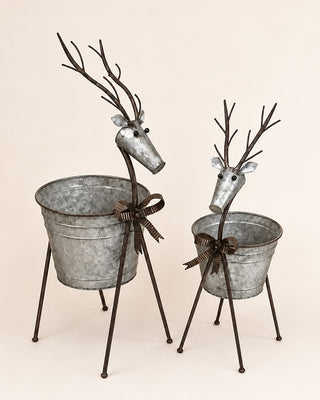 Galvanized Metal Reindeer Planters, Set of 2