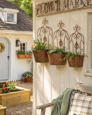 Scrollwork Trellis Distressed Copper Wall Planter, Set of 3
