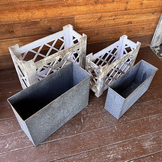 Rustic wood and metal planter box set
