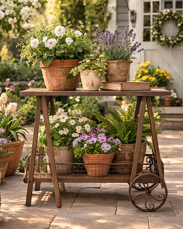 2-Tier A-Frame Rolling Garden Cart with Wire Basket