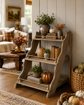 Indoor/Outdoor Solid Wood & Metal Folding Plant Riser with Guard Rails