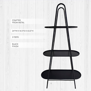Black metal 3-tier plant stand modern shelf