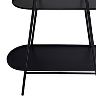 Detail black metal three-tier plant stand shelves
