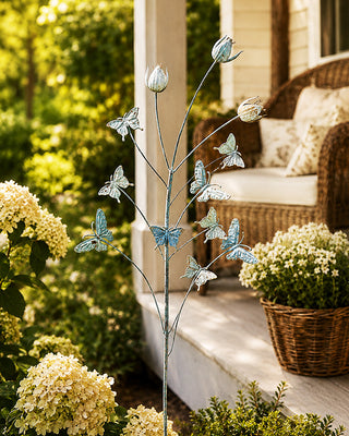 Outdoor Metal Butterflies and Tulips Garden Stake - 54 Inch Yard Art