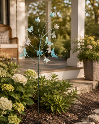 Outdoor Metal Butterflies and Tulips Garden Stake - 54 Inch Yard Art