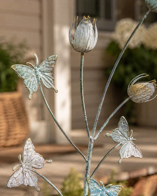 Outdoor Metal Butterflies and Tulips Garden Stake - 54 Inch Yard Art