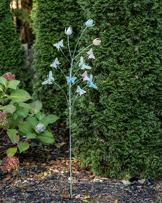 Outdoor Metal Butterflies and Tulips Garden Stake - 54 Inch Yard Art