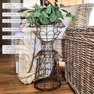Aged Iron Wire Pedestal Urn