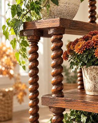 5-Tier Reclaimed Wood Spindle Plant Stand - Indoor Outdoor Display Shelf 36"H