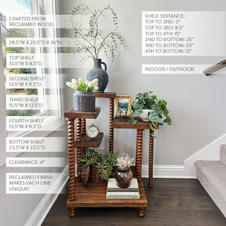 Reclaimed wood tiered shelf dimensions indoor plant stand