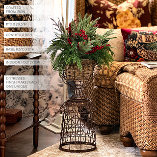 Aged Iron Wire Pedestal Urn