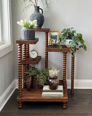 5-Tier Reclaimed Wood Spindle Plant Stand - Indoor Outdoor Display Shelf 36"H