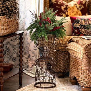 Aged Iron Wire Pedestal Urn