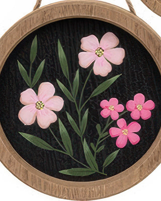 Hand-Painted Floral Wood Plaques with Jute Hangers, Set of 3