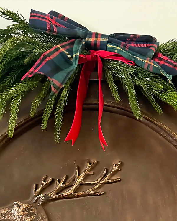 Victorian Christmas Medallion Plaque with Plaid Bow, Choose Your Style