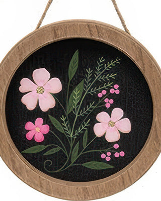 Hand-Painted Floral Wood Plaques with Jute Hangers, Set of 3