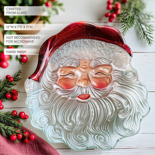 12 Inch Embossed Santa Face Glass Serving Plate