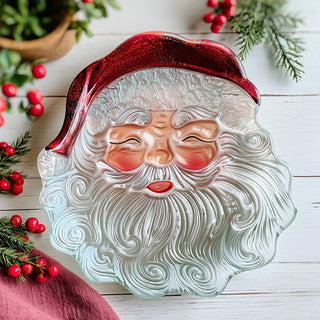 12 Inch Embossed Santa Face Glass Serving Plate
