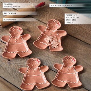 Set of four gingerbread girl holiday serving plates