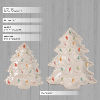 Set of two ceramic Christmas tree serving platters