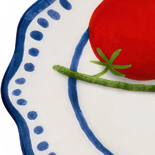 Amalfi Tomato Oval Platter Set of 2 with Hand-Painted Blue Scalloped Rim
