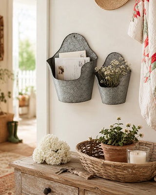 Indoor/Outdoor Metal Wall Pocket, Set of 2 Farmhouse Hanging Planter