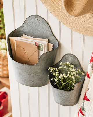 Indoor/Outdoor Metal Wall Pocket, Set of 2 Farmhouse Hanging Planter