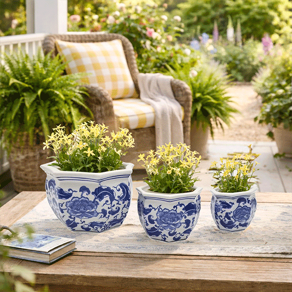 Floral Blue and White Planter, Set of 3, Choose Your Style - Decor Steals