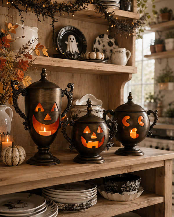 Distressed Metal Jack-O'-Lantern Trio Pots and Vases, Set of 3