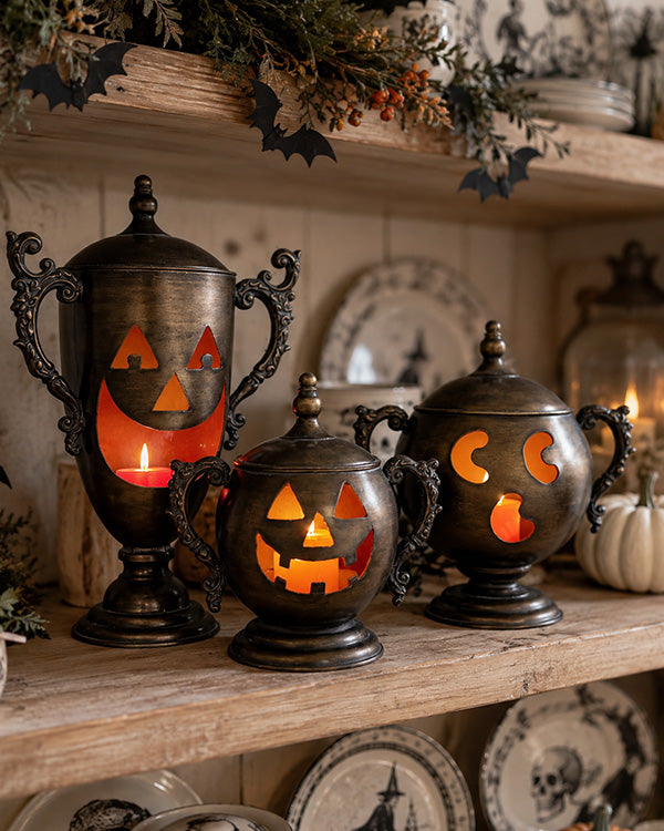 Distressed Metal Jack-O'-Lantern Trio Pots and Vases, Set of 3