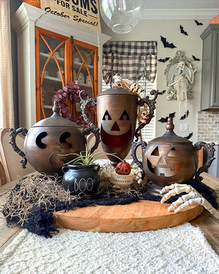 Distressed Metal Jack-O'-Lantern Trio Pots and Vases, Set of 3