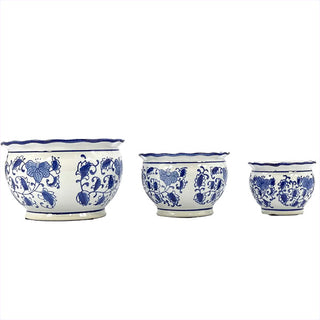  Straight edge blue and white planters showing clean geometric lines