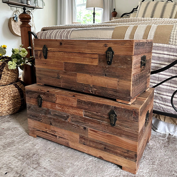 Rustic Line Chest Rustic Reclaimed Wood Chests, Set of 2 - Decor Steals