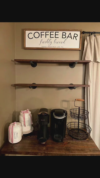 glass canisters on Valentine's Day coffee bar shelves with rae dunn
