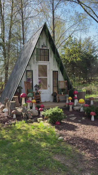 enchanted mushroom cottage with mushroom decor