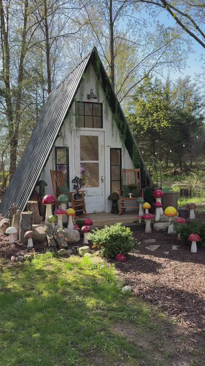 enchanted mushroom cottage with mushroom decor