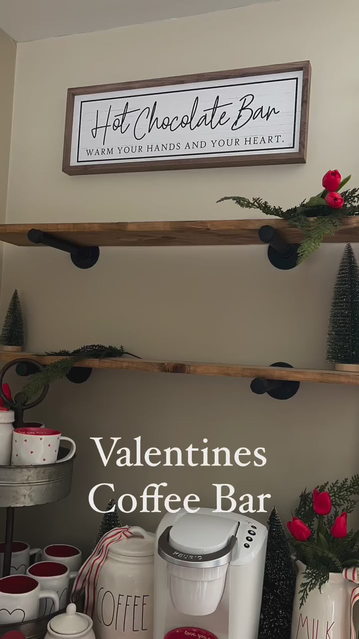 glass canisters on Valentine's Day coffee bar shelves with rae dunn