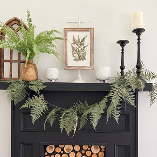 Pressed fern artwork with distressed wood frame