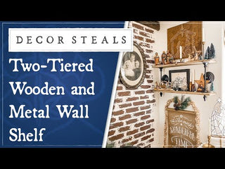 Two-Tiered Wooden and Metal Wall Shelf