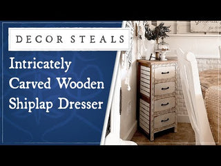 Intricately Carved Wooden Shiplap Dresser