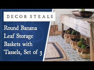 Round Banana Leaf Storage Baskets with Tassels, Set of 3