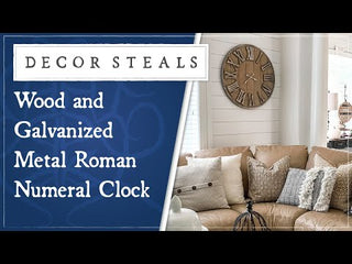 Wood and Galvanized Metal Roman Numeral Clock