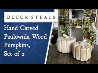 Hand Carved Paulownia Wood Pumpkins, Set of 2
