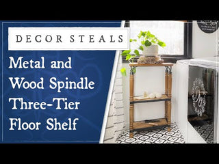 Metal and Wood Spindle Three-Tier Floor Shelf