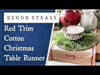 Red Trim Cotton Christmas Table Runner