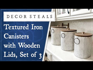 HUGE Textured Iron Canisters with Wooden Lids, Set of 3
