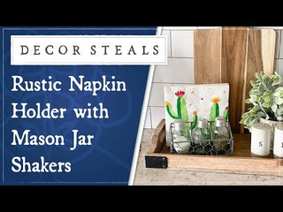Rustic Napkin Holder with Recycled Glass Mason Jar Shakers