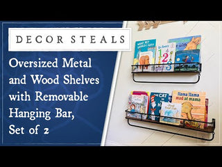 Oversized Metal and Wood Shelves with Removable Hanging Bar, Set of 2