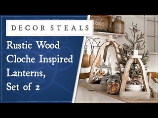 Rustic Wood Cloche Inspired Lanterns, Set of 2