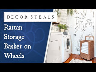 Rattan Storage Basket on Wheels